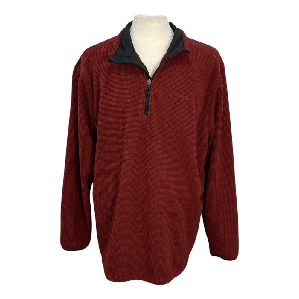 Timberland Mens Size 2XL Burgundy Waffle Knit Quarter Zip Fleece Pullover Fleece